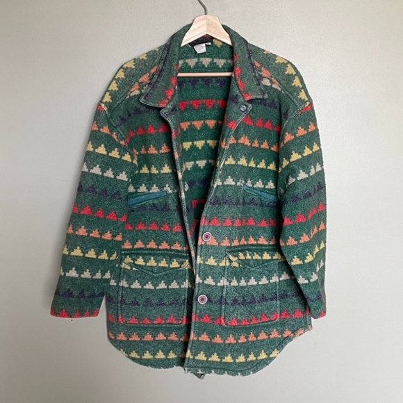 Vintage Jackets & Blazers - Vintage Charter Club green patterned wool blend shacket coat size small